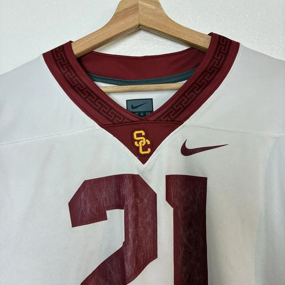 USC Trojans Jersey Mens Large White NCAA Football Nike Dri-FIT Number 21
